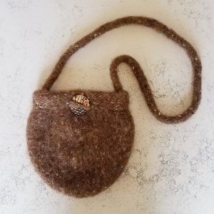 Hand Knit and Felted Brown Heather Shoulder Bag